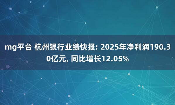 mg平台 杭州银行业绩快报: 2025年净利润190.30亿元， 同比增长12.05%