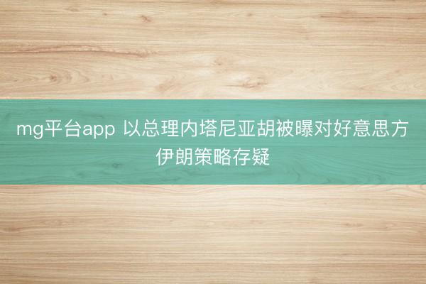 mg平台app 以总理内塔尼亚胡被曝对好意思方伊朗策略存疑
